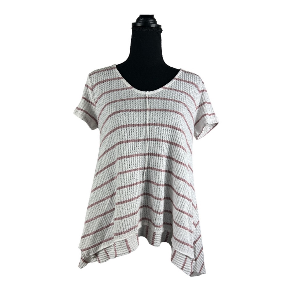 Altar's State Pink and White Stripe High Low Hem Top Size M